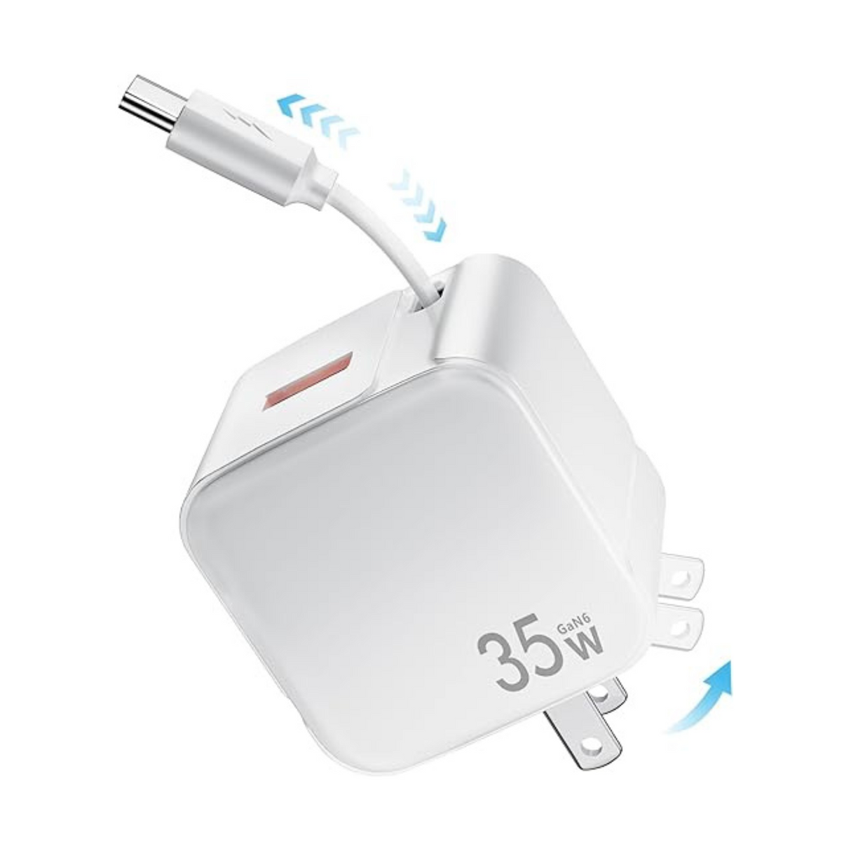 Retractable Wall Charger 35W Fast USB Charger Block with Type C Cable