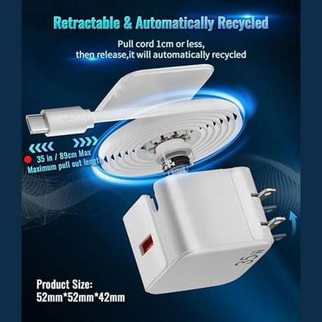 Retractable Wall Charger 35W Fast USB Charger Block with Type C Cable