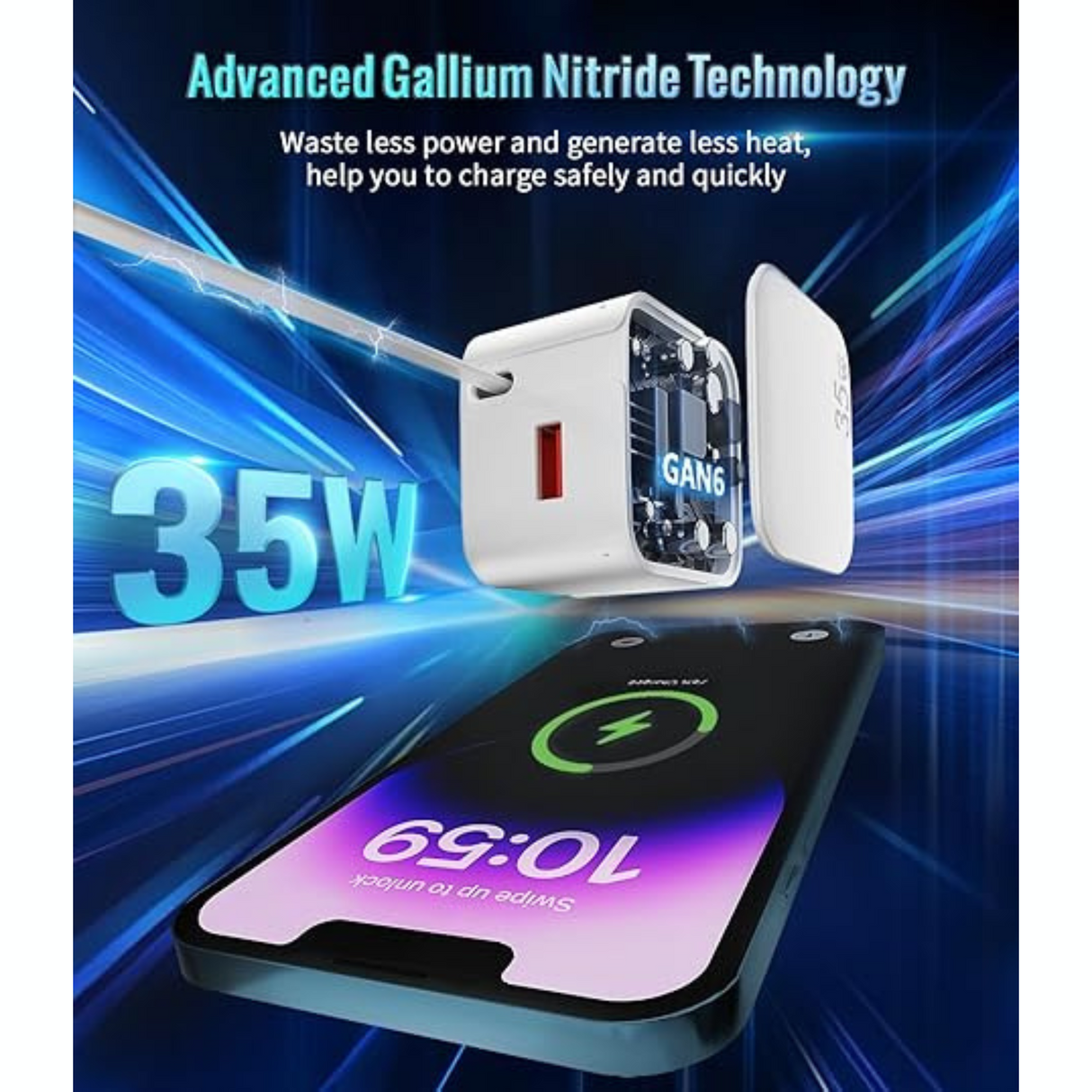 Retractable Wall Charger 35W Fast USB Charger Block with Type C Cable