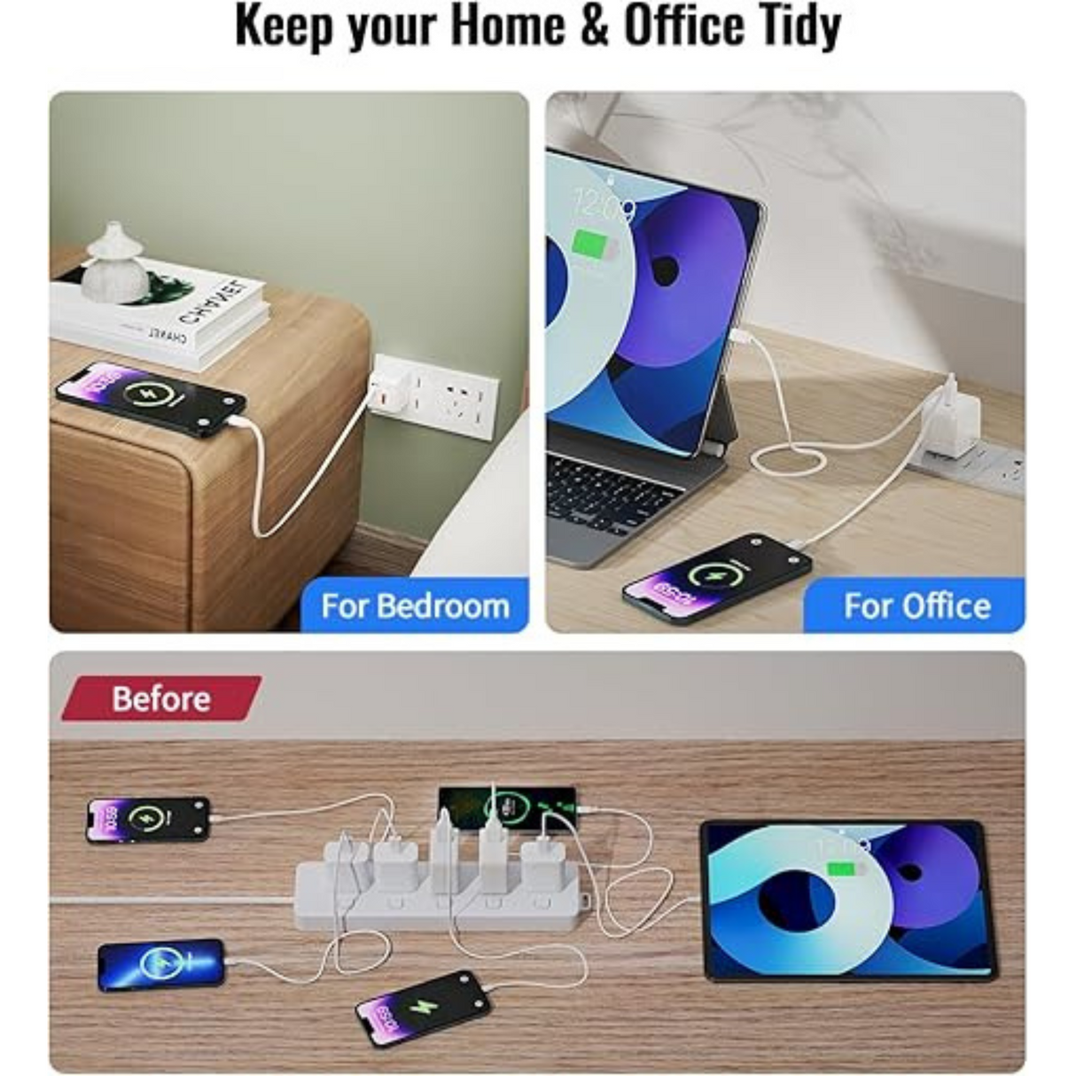 Retractable Wall Charger 35W Fast USB Charger Block with Type C Cable