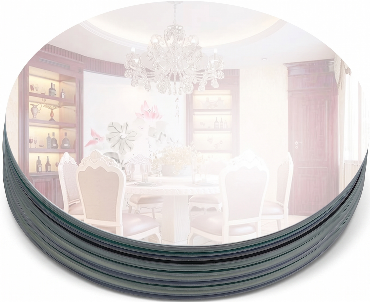 Mirrored centerpiece tray set styled with candles and ornaments for home decor