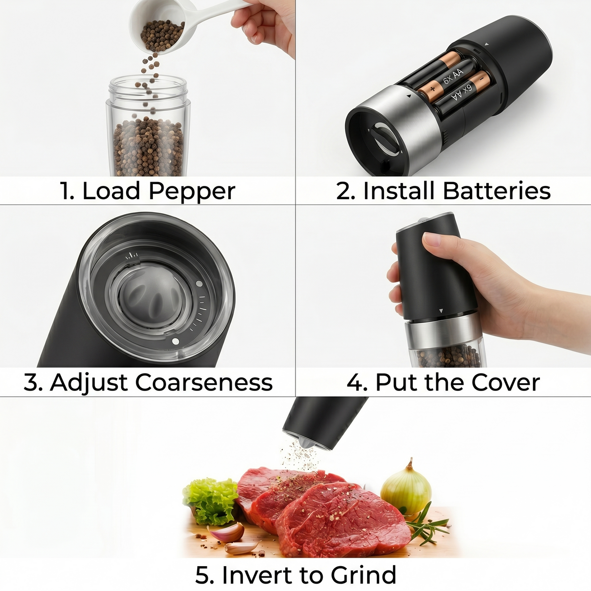 Electric grinder set with gravity sensor and adjustable coarseness feature
