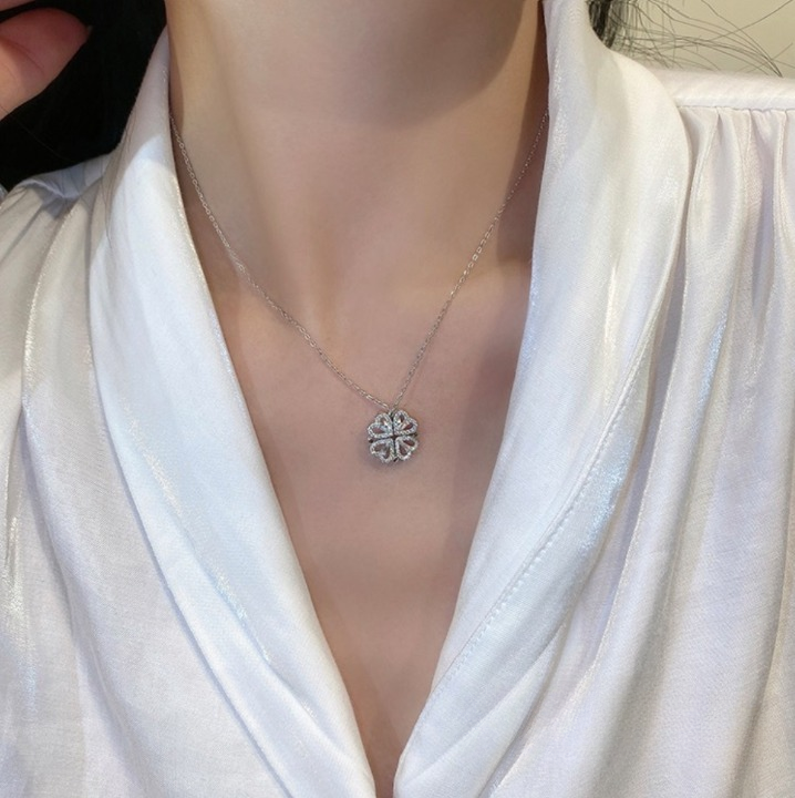 Love Heart Four Leaf Clover ZC Magnetic Necklace