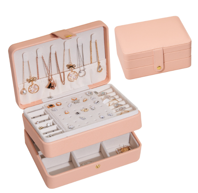 3 Layer Portable Leather Jewelry Box