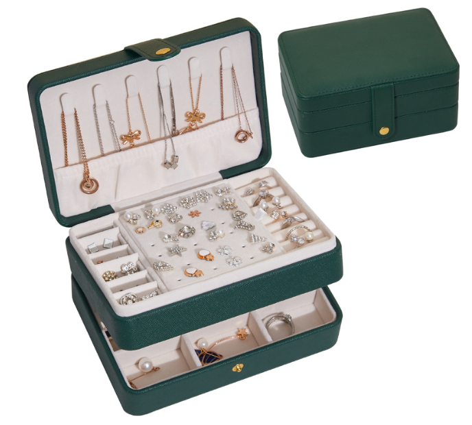 3 Layer Portable Leather Jewelry Box