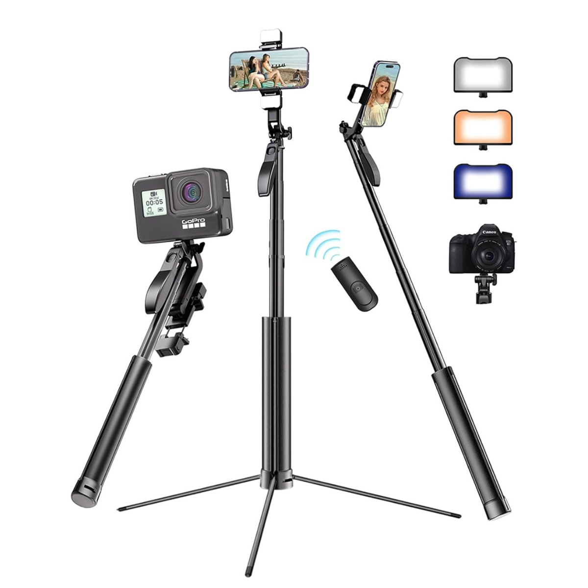 Selfie Stick Tripod with Remote 360° Rotating Balance Handle and RGB Light