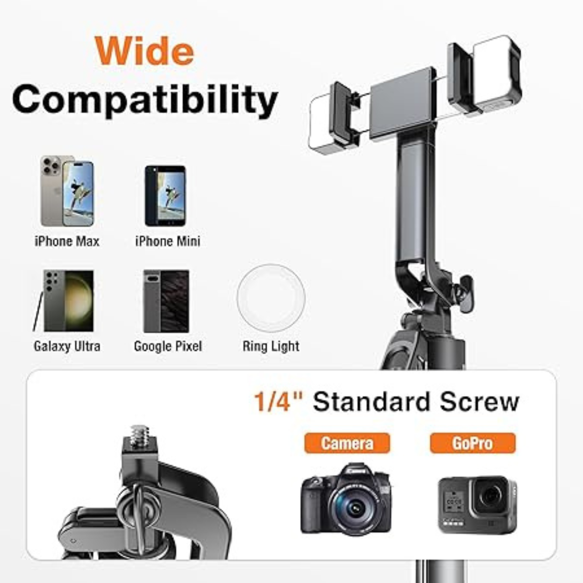 Selfie Stick Tripod with Remote 360° Rotating Balance Handle and RGB Light