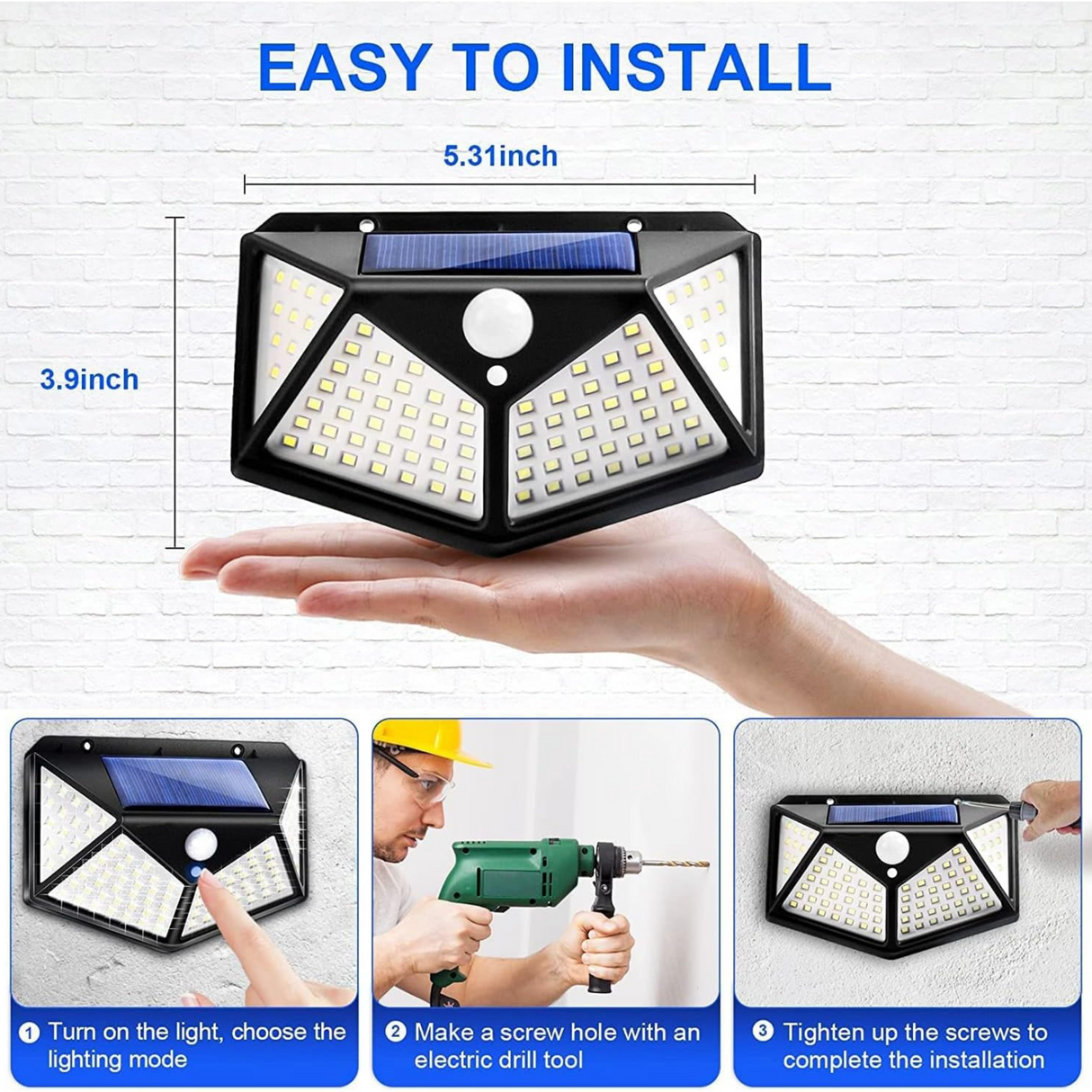 Solar Wall Light 100 LED Wireless Solar Motion Sensor Security Light