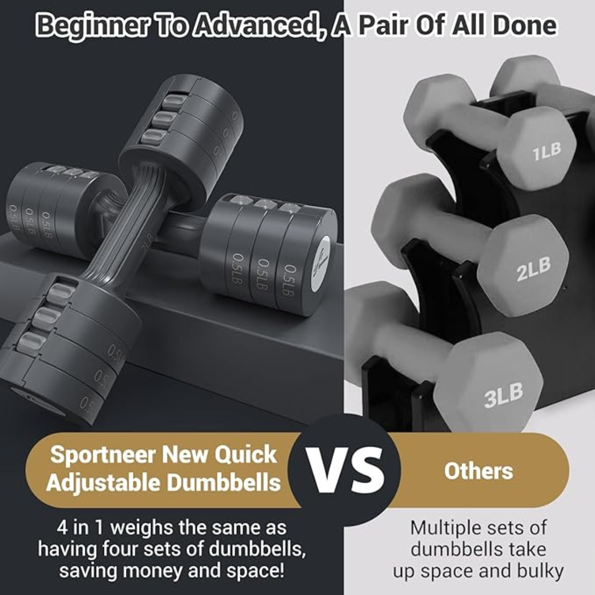Sportneer Adjustable Dumbbells Hand Weights Set