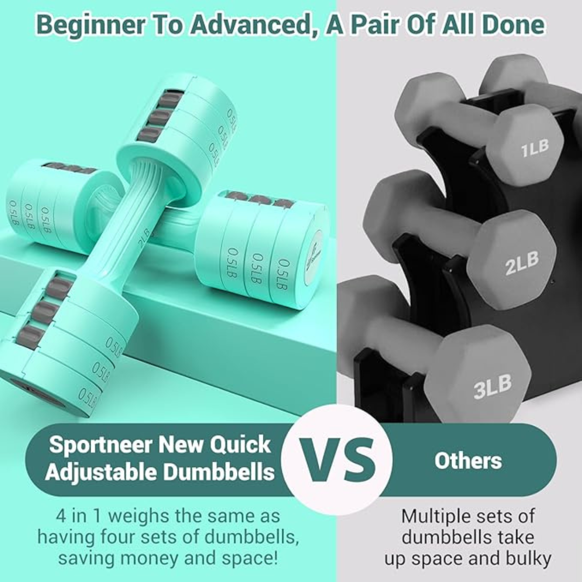Sportneer Adjustable Dumbbells Hand Weights Set