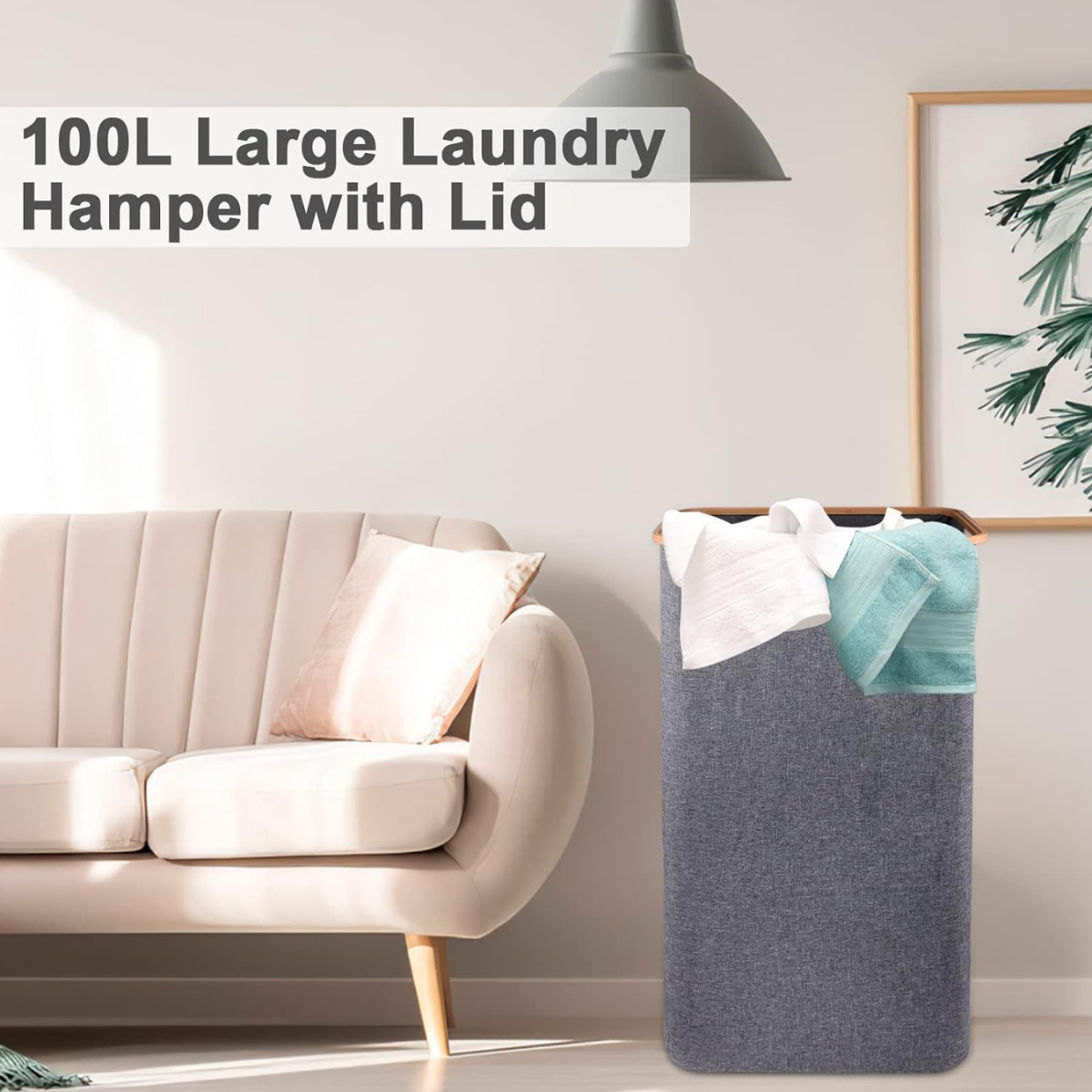 Collapsible Square Shaped Laundry Hamper with Lid and Handle 60L