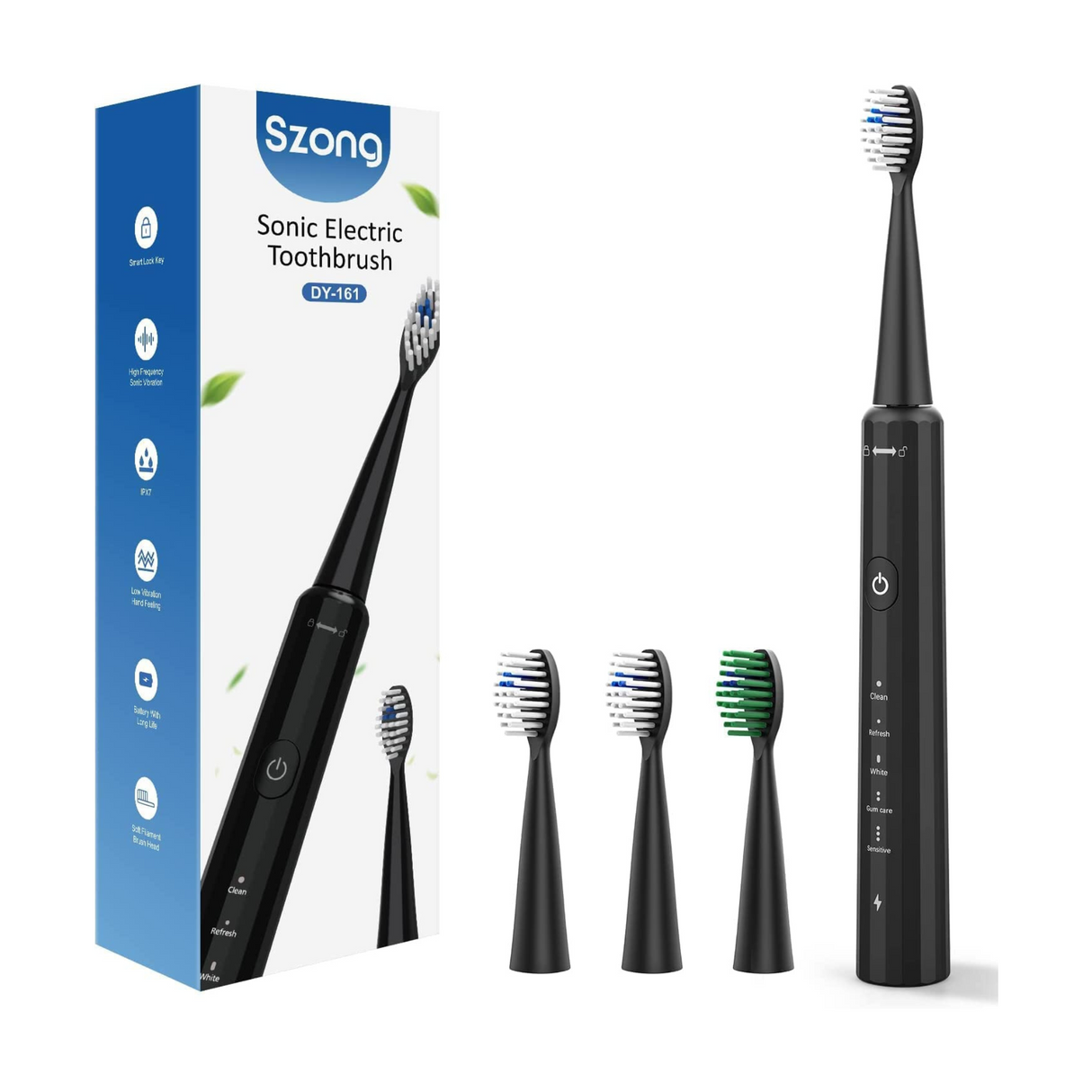 Szong Sonic Electric Toothbrush with 4 Pack of Brush Heads