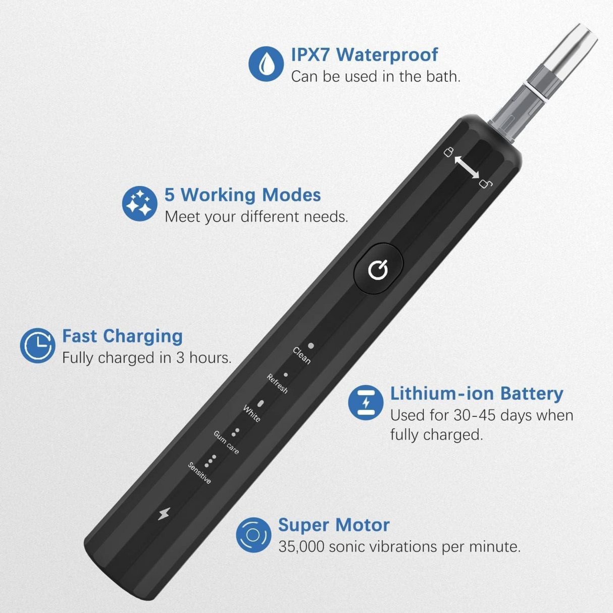 Szong Sonic Electric Toothbrush with 4 Pack of Brush Heads