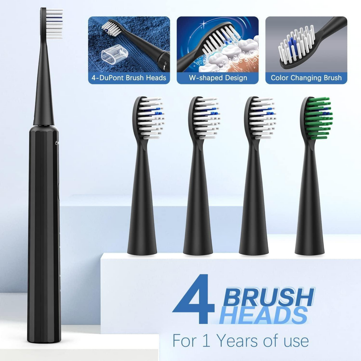 Szong Sonic Electric Toothbrush with 4 Pack of Brush Heads