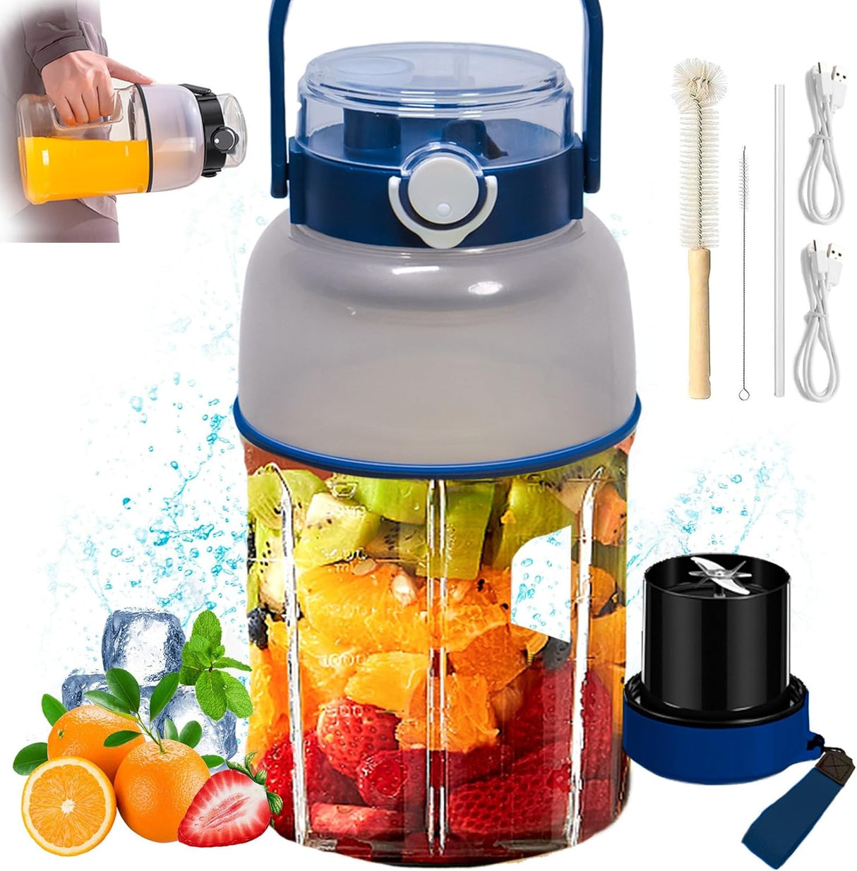 Tritan 2 in 1 BPA Free Portable Blender USB Rechargeable 33.8 oz