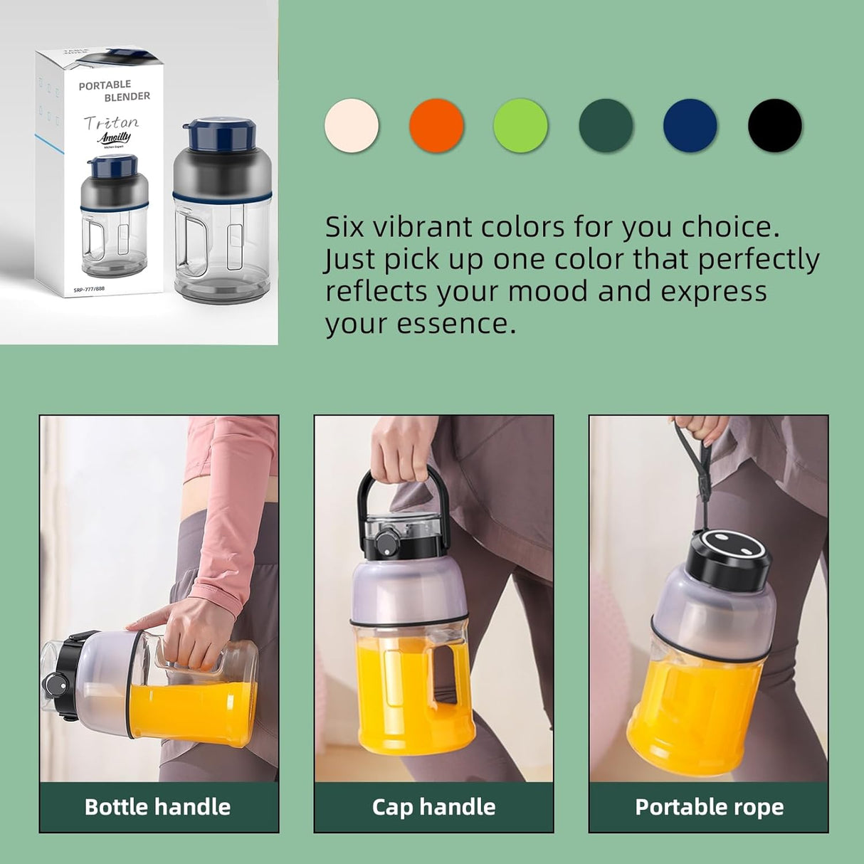 Tritan 2 in 1 BPA Free Portable Blender USB Rechargeable 33.8 oz