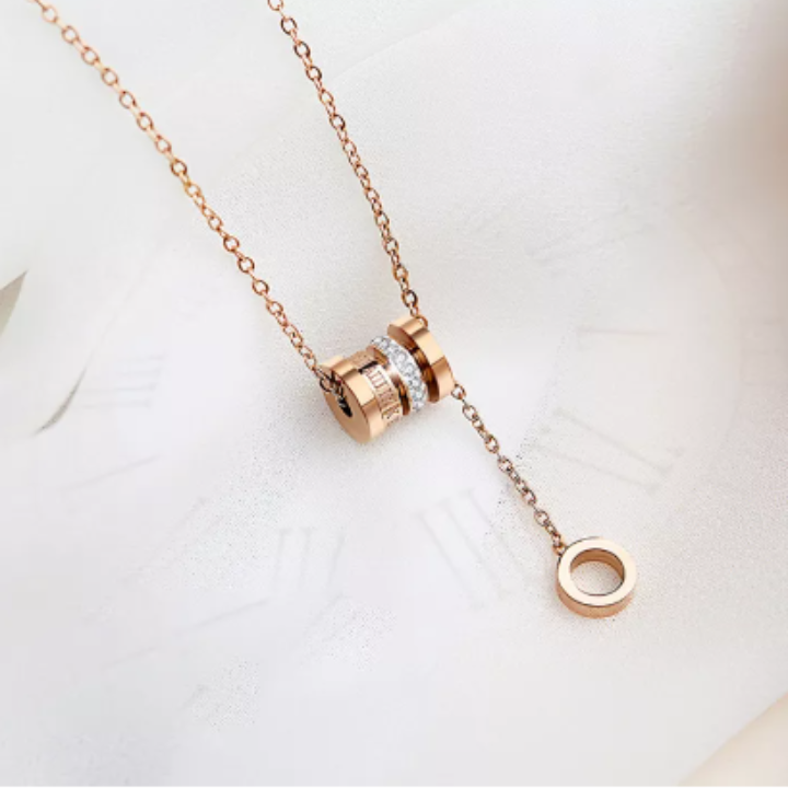 Hanging Roman Numeral Choker Necklace Rosegold Stainless Steel