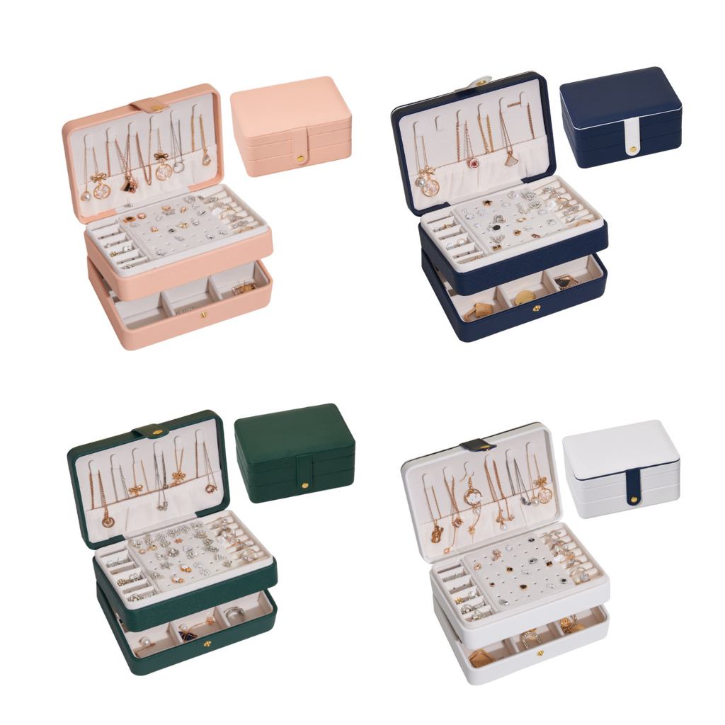 3 Layer Portable Leather Jewelry Box