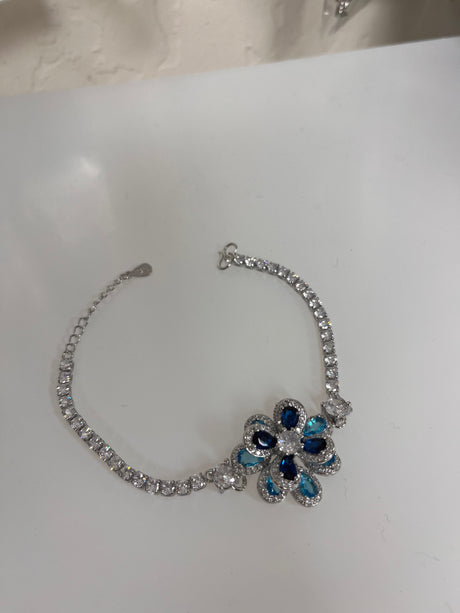 Blue Cubic Zirconia Flower Pendant Set