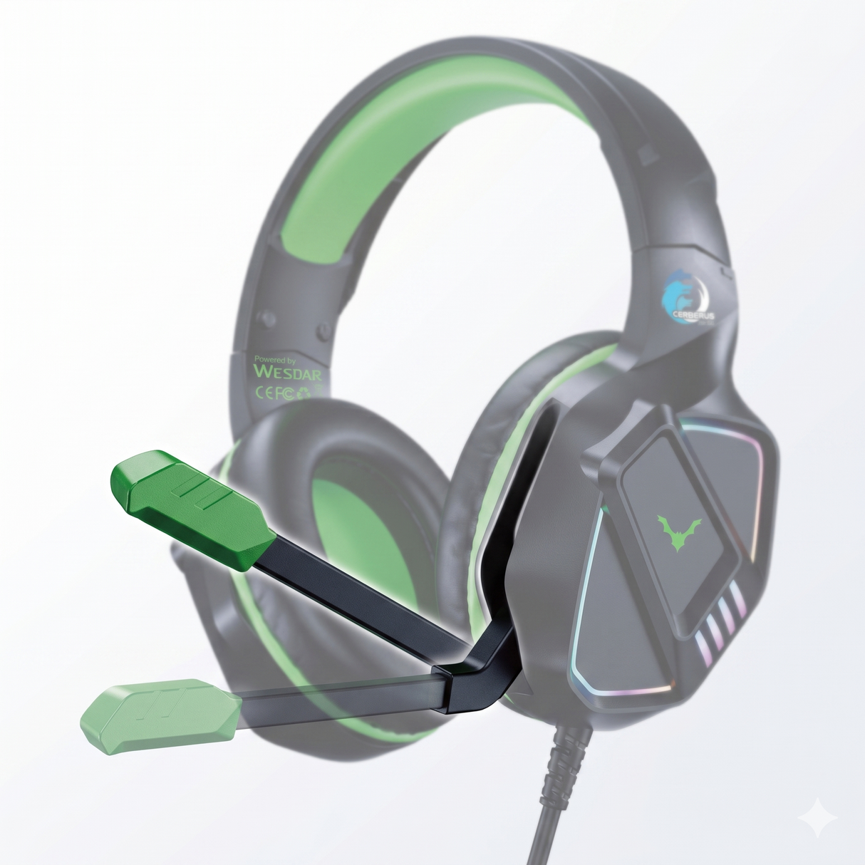 Wesdar GH235 gaming headset highlighting adjustable microphone and cushioned headband