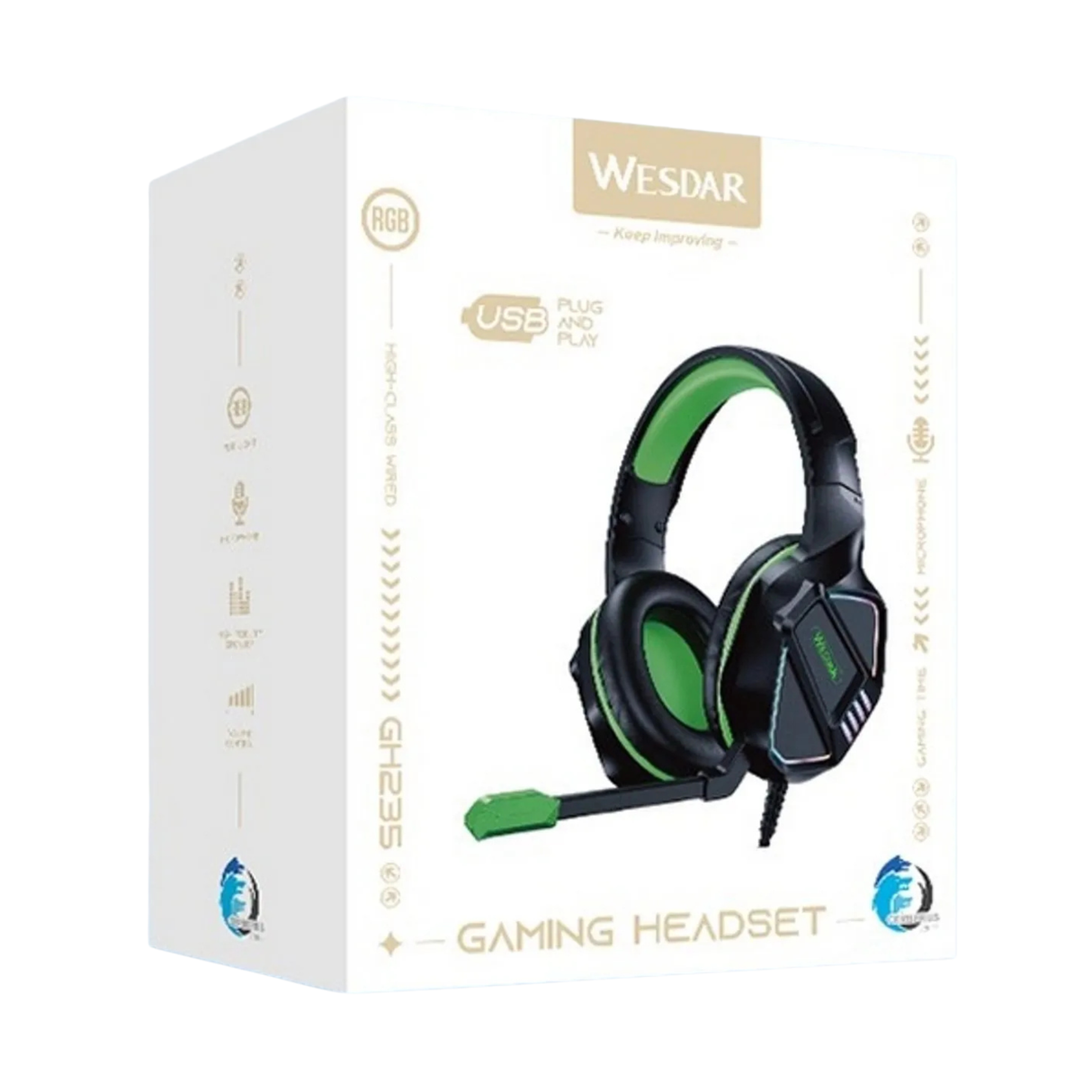 Wesdar GH235 Wired Gaming Headset USB Plug and Play RGB LED