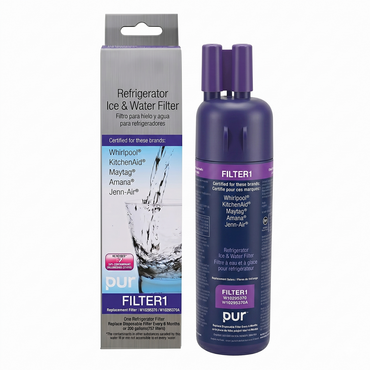 Whirlpool refrigerator water filter with retail packaging box displayed
