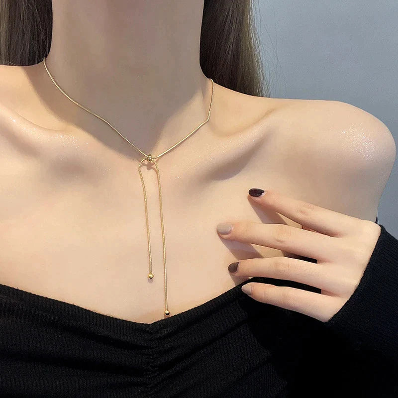 18k Gold Plated Adjustable Snake Chain Slider Necklace Stainless Steel