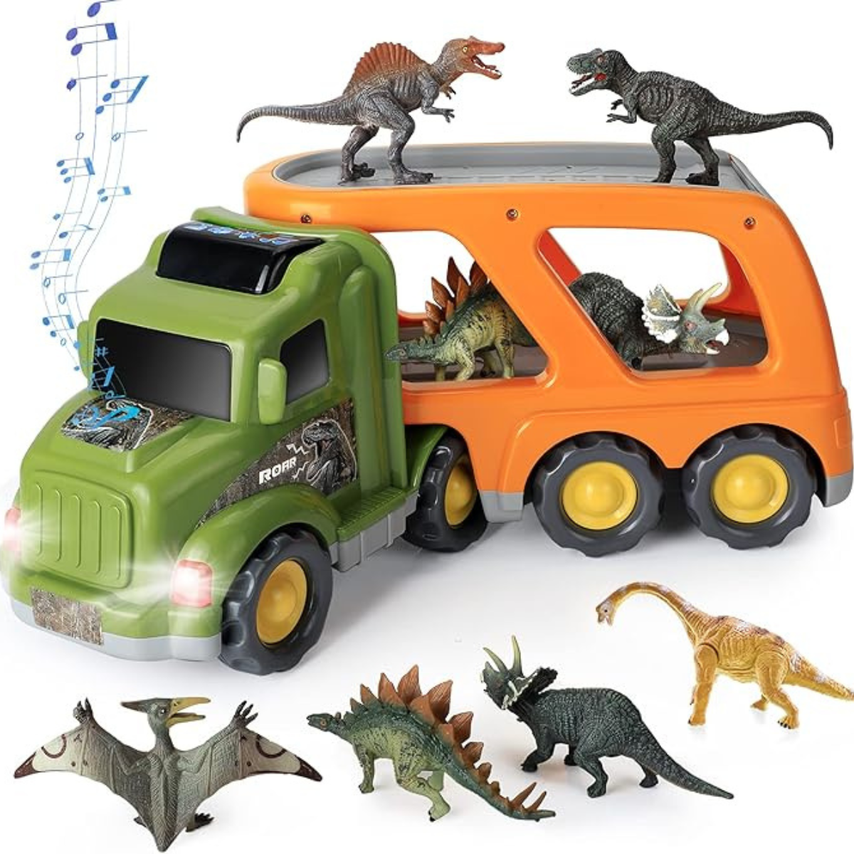 Dinosaur Truck Toy with Light and Sounds and 6 Dinosaur Figures