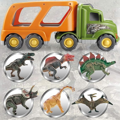 Dinosaur Truck Toy with Light and Sounds and 6 Dinosaur Figures