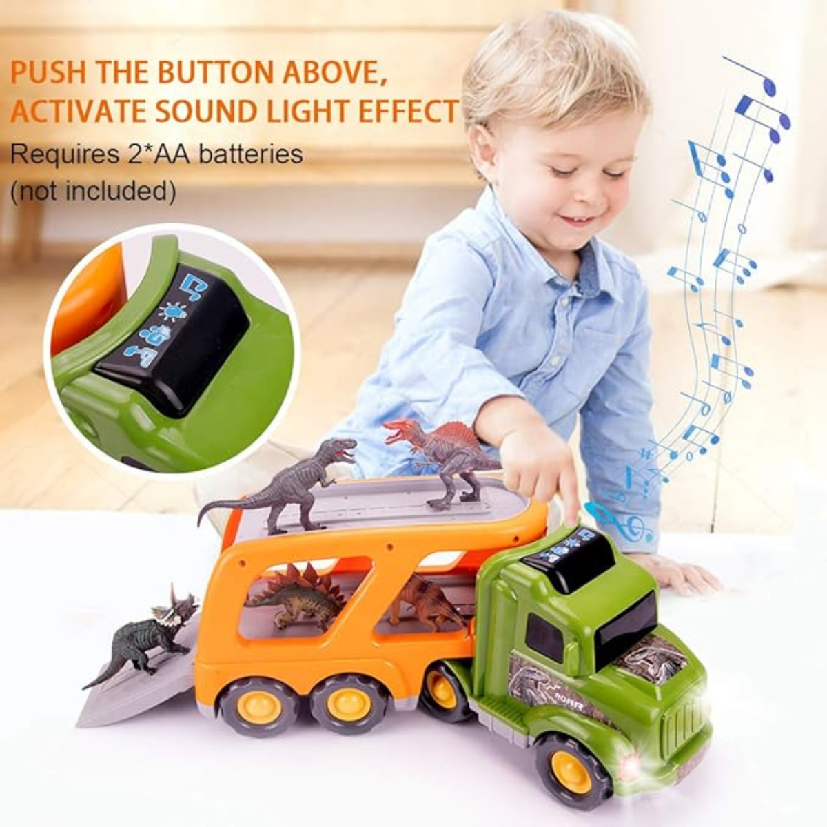 Dinosaur Truck Toy with Light and Sounds and 6 Dinosaur Figures