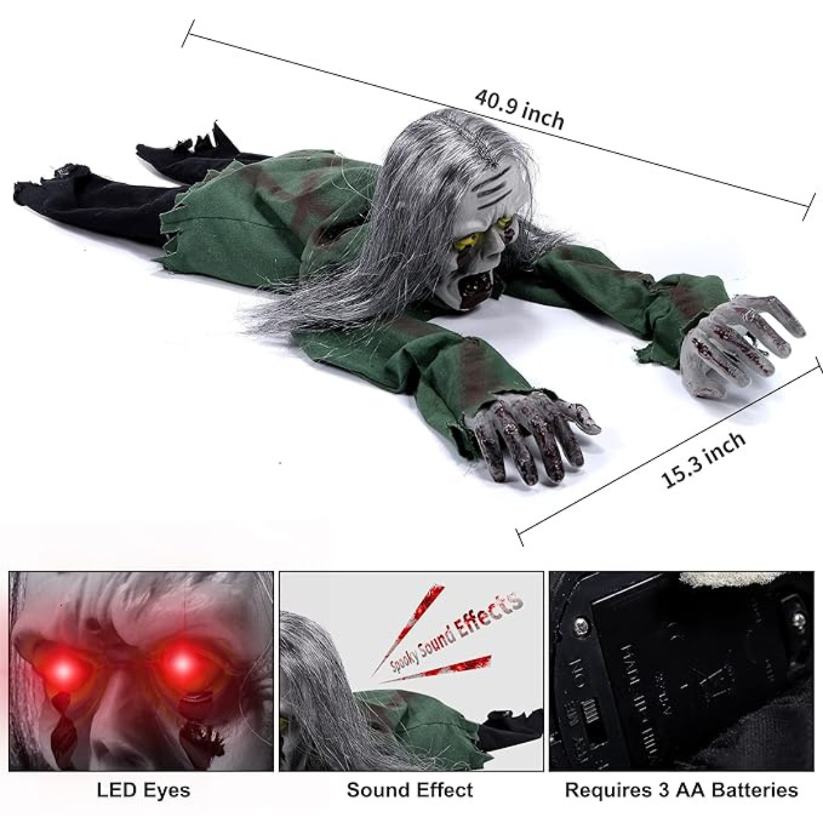 Halloween Crawling Ghost with Horror Sound and Glowing Eyes