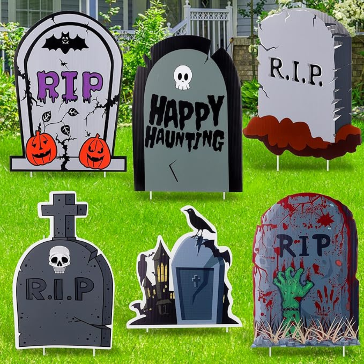 6 pc Halloween Ghost Corrugated Yard Stake Signs