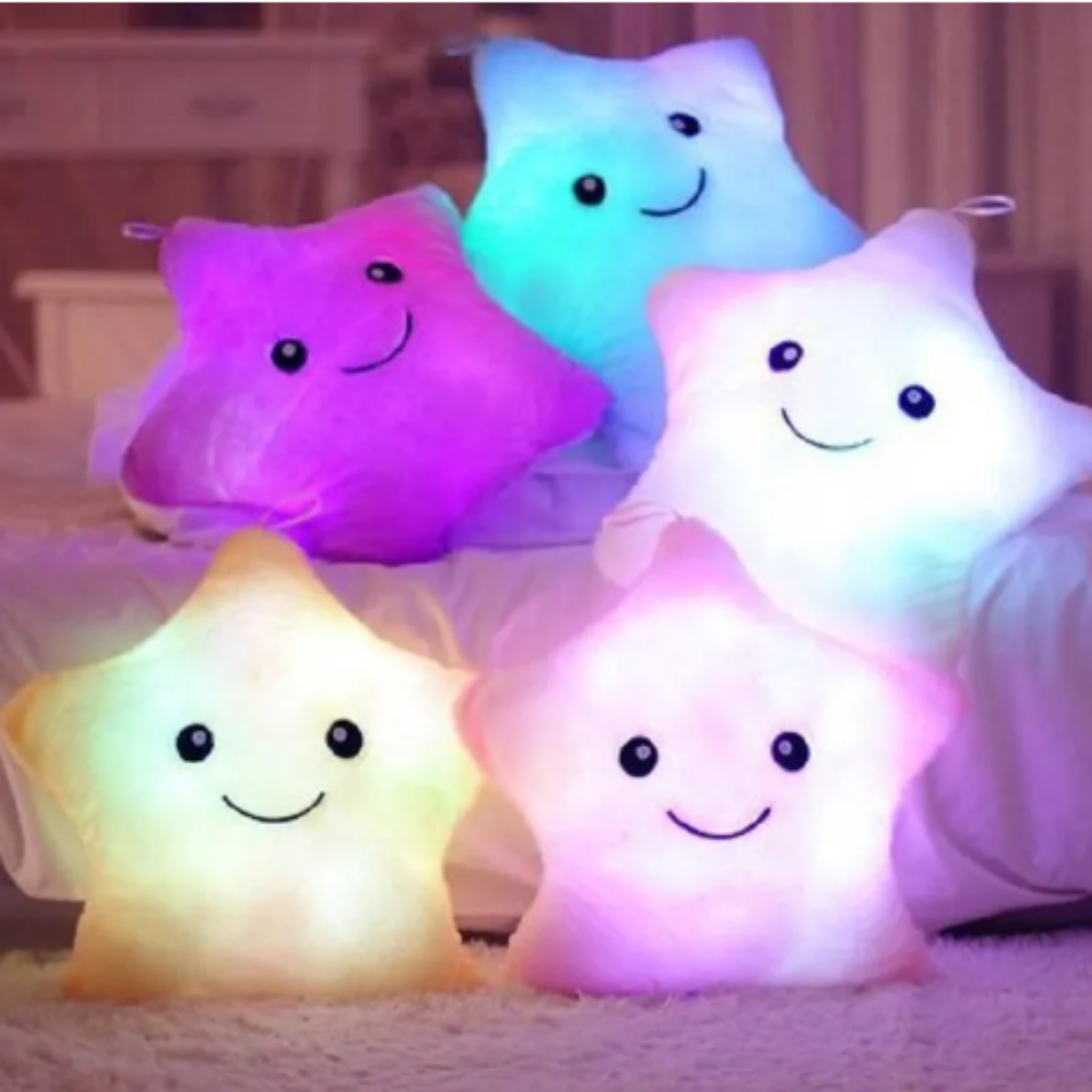 LED Night Light Star Shape Plush Pillow Stuffed Toy