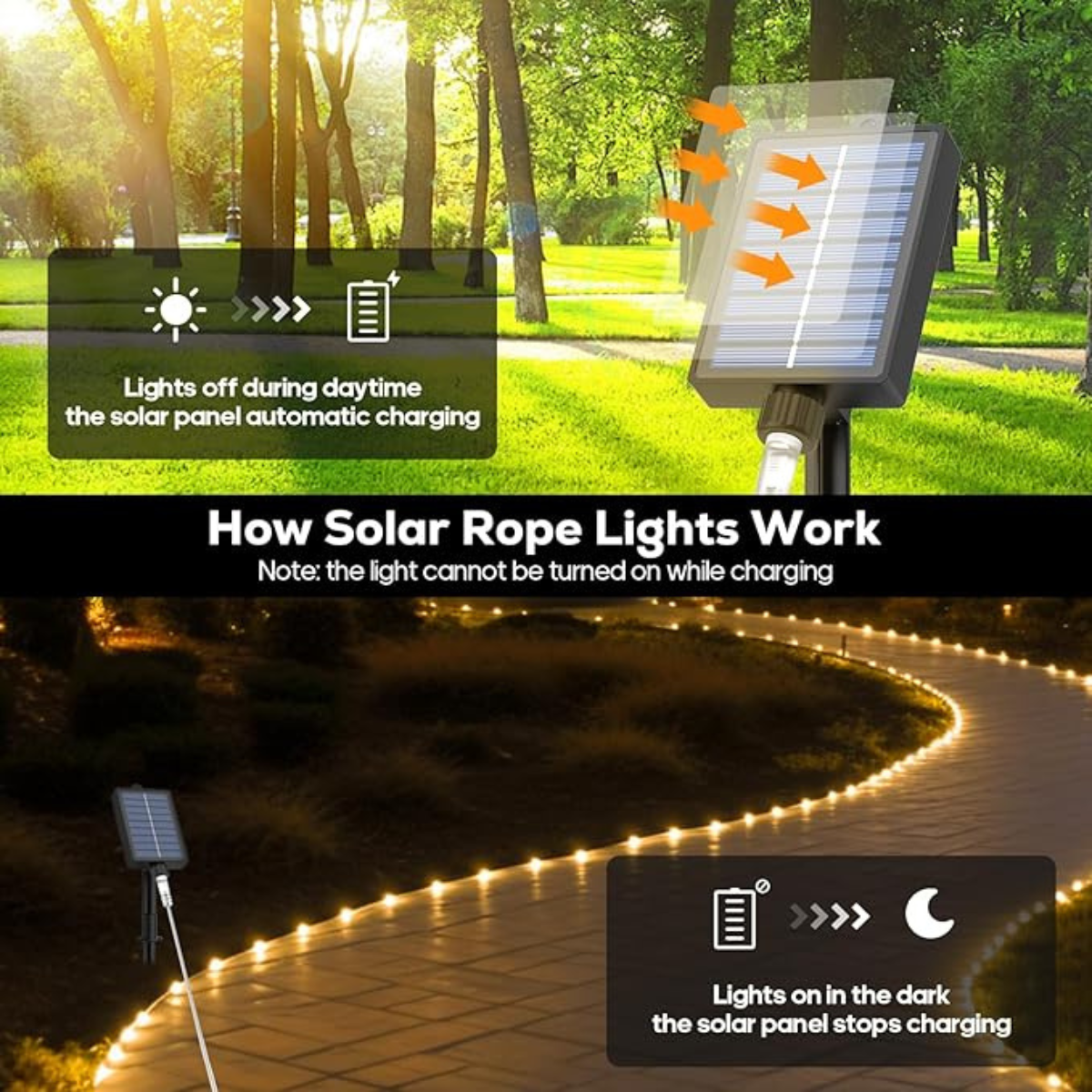 66 ft Outdoor Solar Rope Lights with Remote Control
