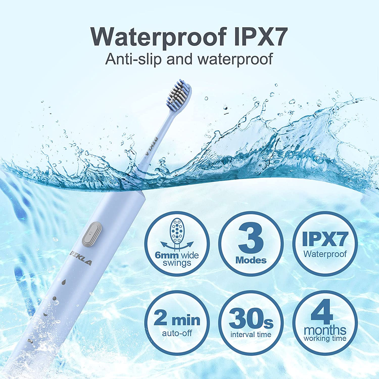 Dikla Sonic Electric Toothbrushes with 8 Brush Heads, Blue