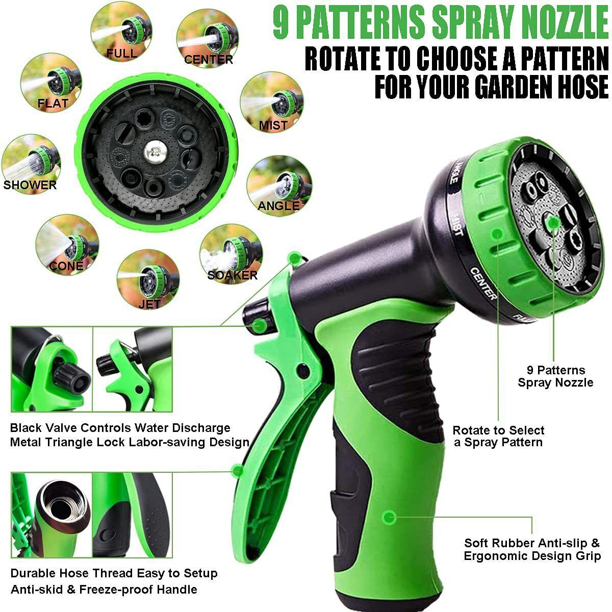 25ft Garden Retractable Leak-Proof Lightweight Hose with 9 Functional Nozzles