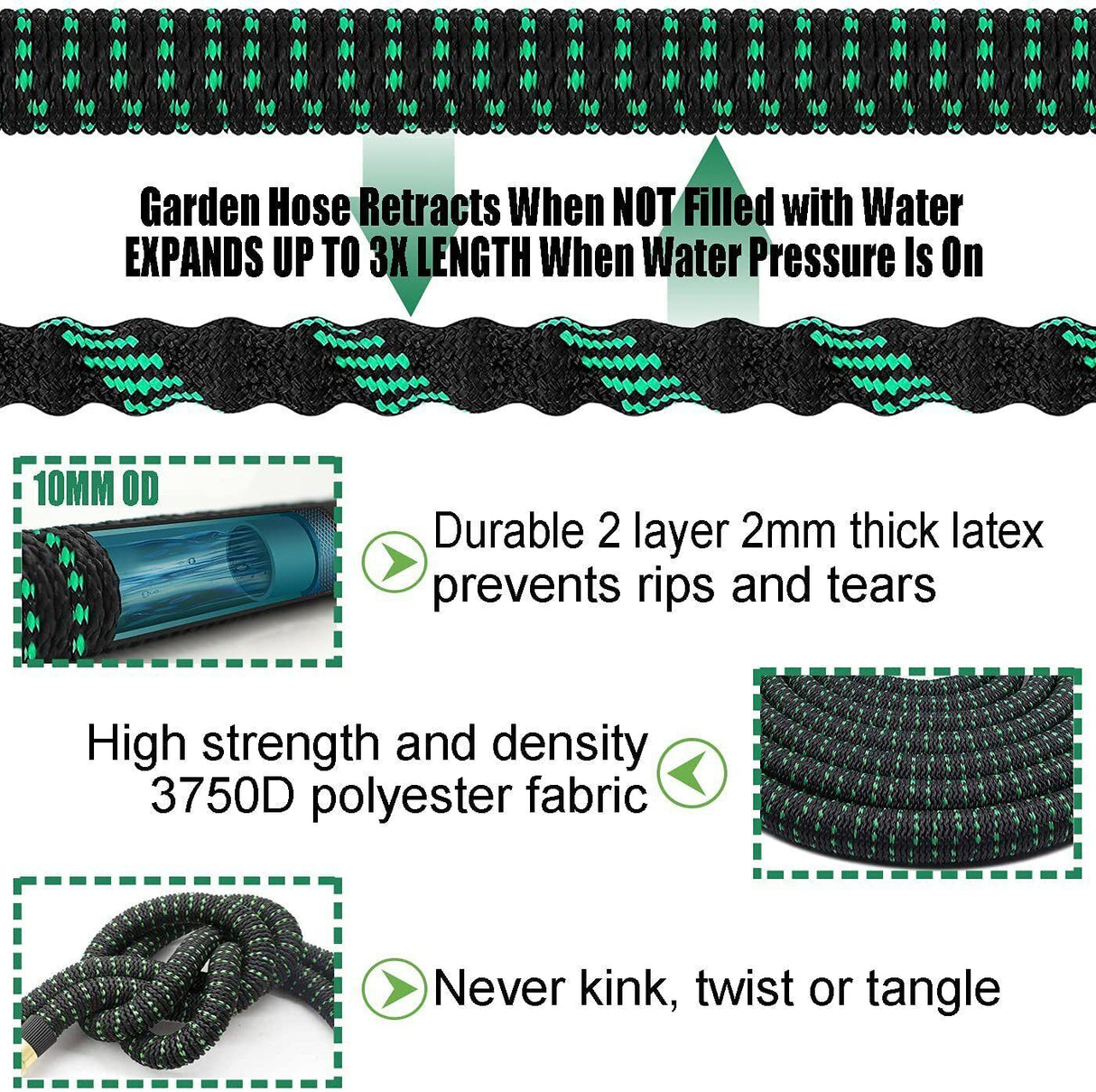 25ft Garden Retractable Leak-Proof Lightweight Hose with 9 Functional Nozzles