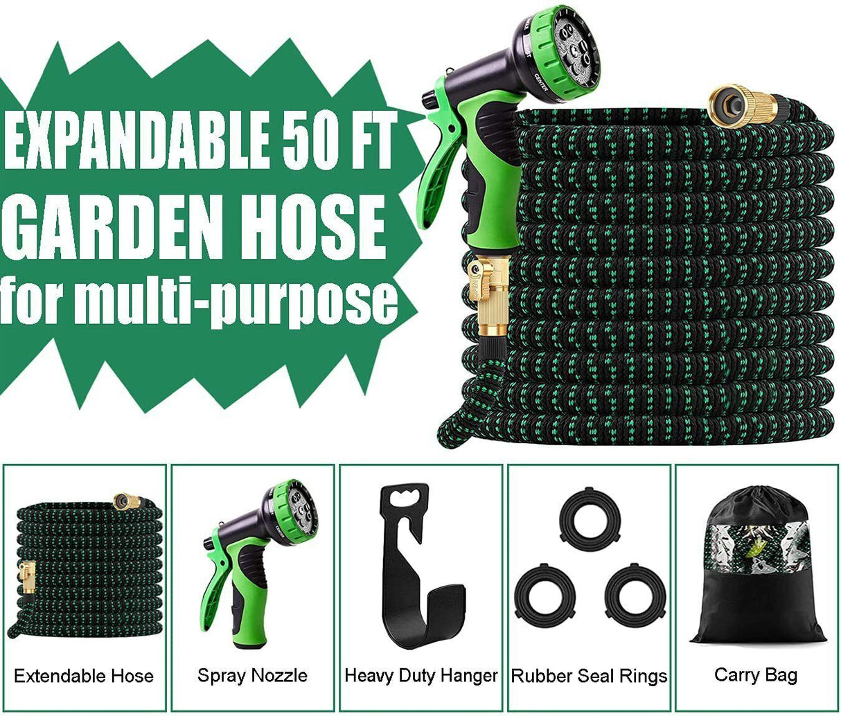25ft Garden Retractable Leak-Proof Lightweight Hose with 9 Functional Nozzles