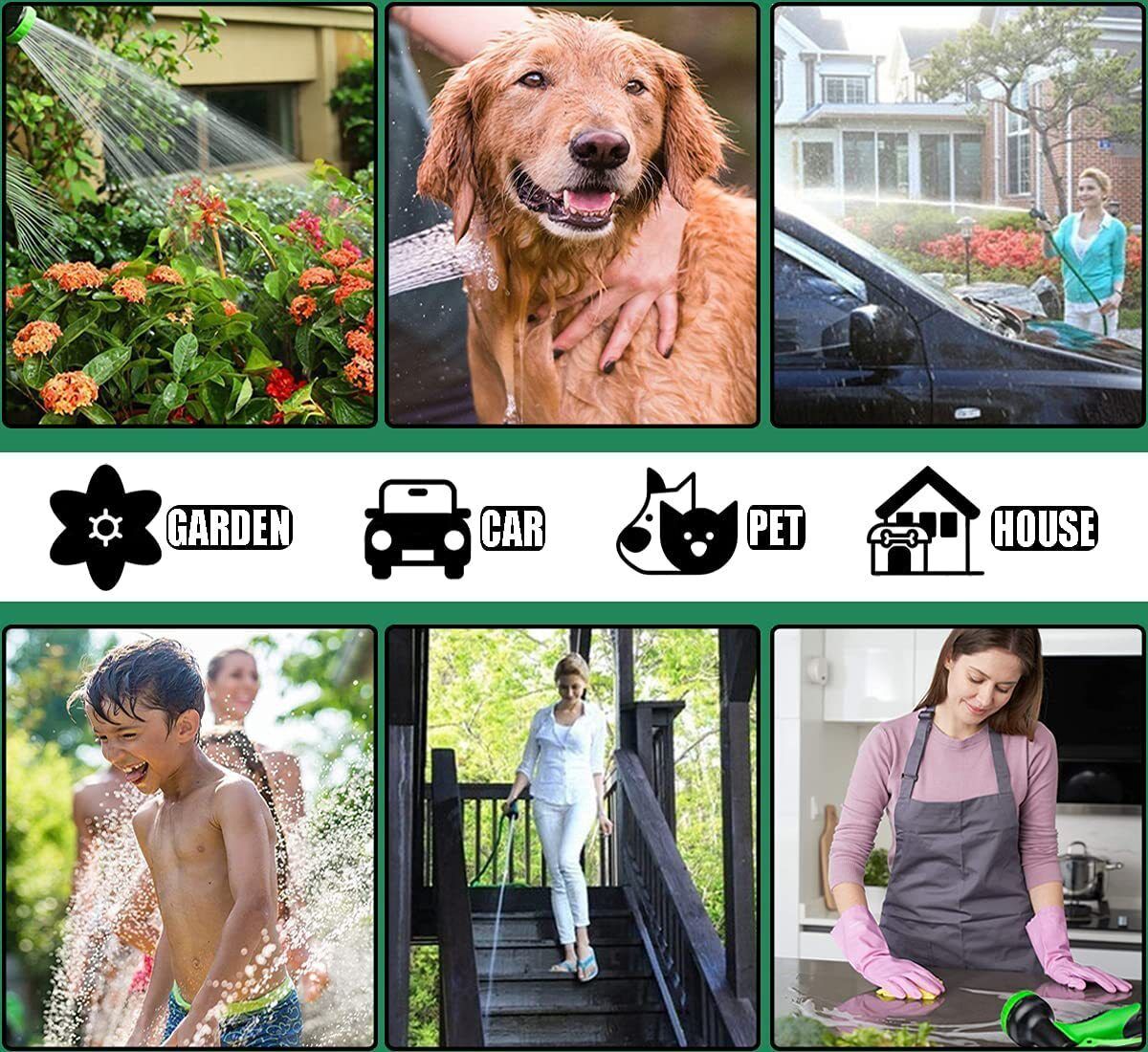 25ft Garden Retractable Leak-Proof Lightweight Hose with 9 Functional Nozzles