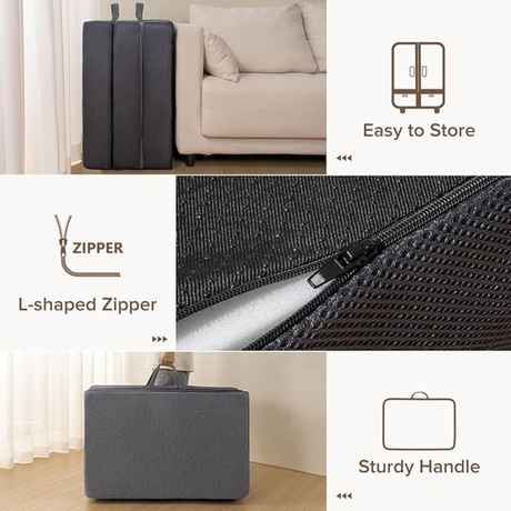 6inch Tri-fold Memory Foam Mattress with Washable Cover, Handle and Non-Slip Bottom