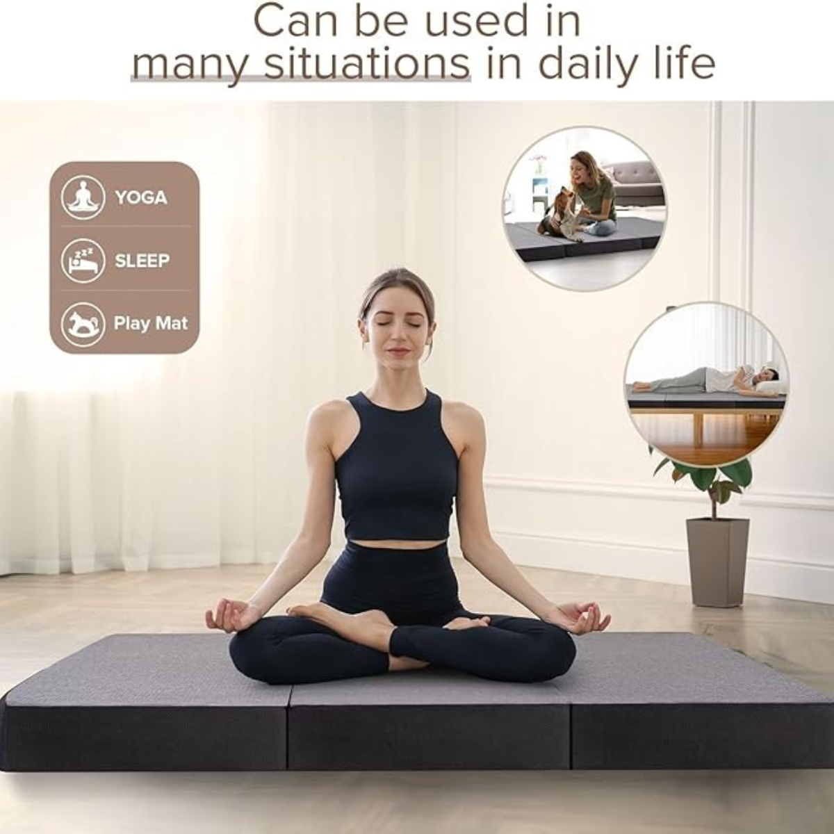 6inch Tri-fold Memory Foam Mattress with Washable Cover, Handle and Non-Slip Bottom