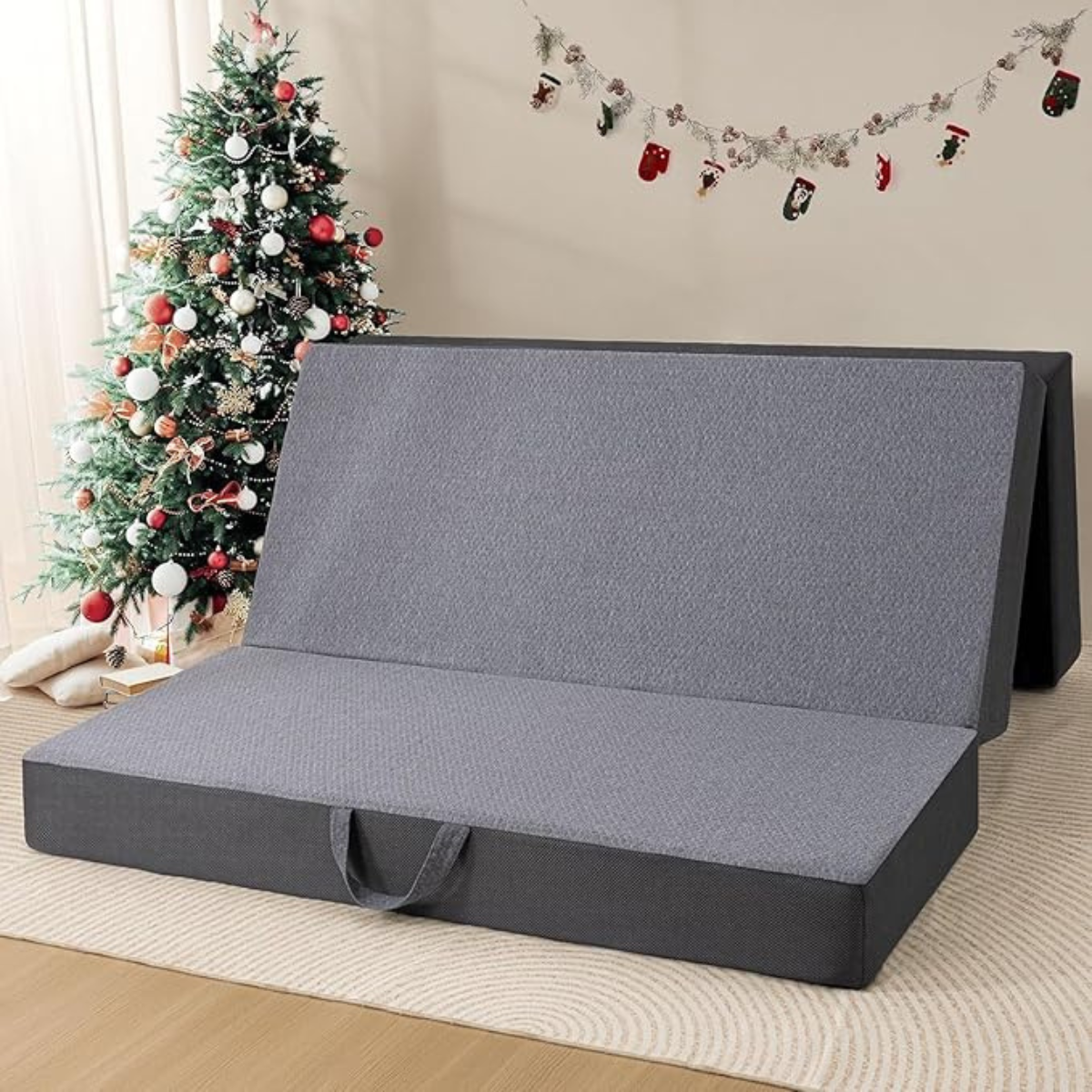 6inch Tri-fold Memory Foam Mattress with Washable Cover, Handle and Non-Slip Bottom