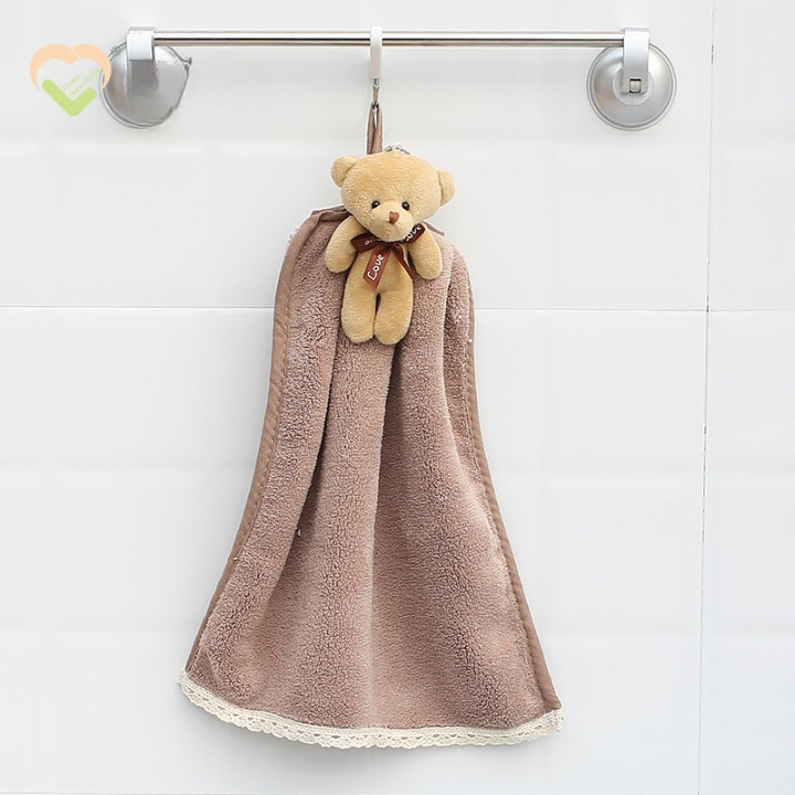 Cute Bear Coral Fleece Hanging Absorbent Hand Towel