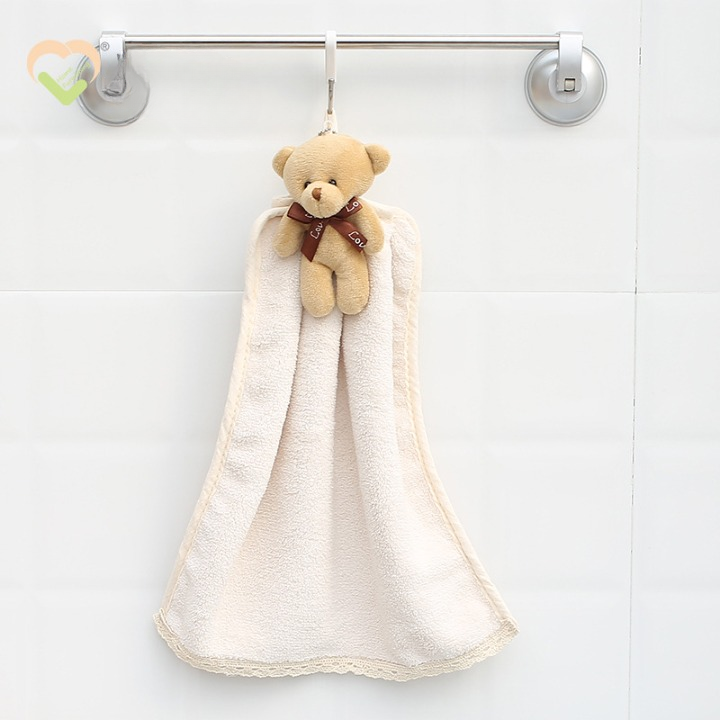 Cute Bear Coral Fleece Hanging Absorbent Hand Towel