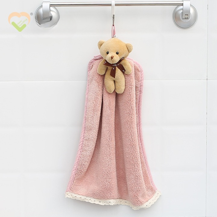Cute Bear Coral Fleece Hanging Absorbent Hand Towel