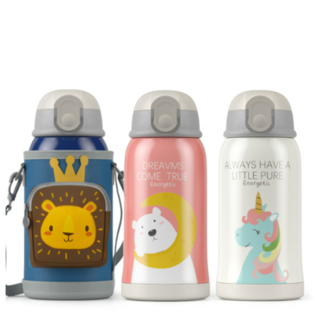 Kids Thermo Tumbler with Straw Lid And Cup Double Wall Stainless Steel With Cute Bag