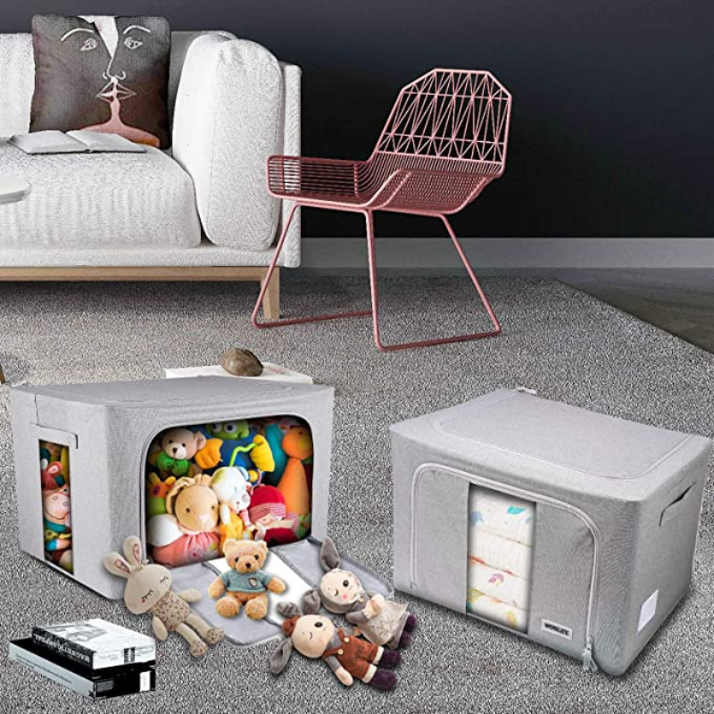 2pc - 24L Foldable Stackable Organizer Set with Large Window & Carry Handles - Gray