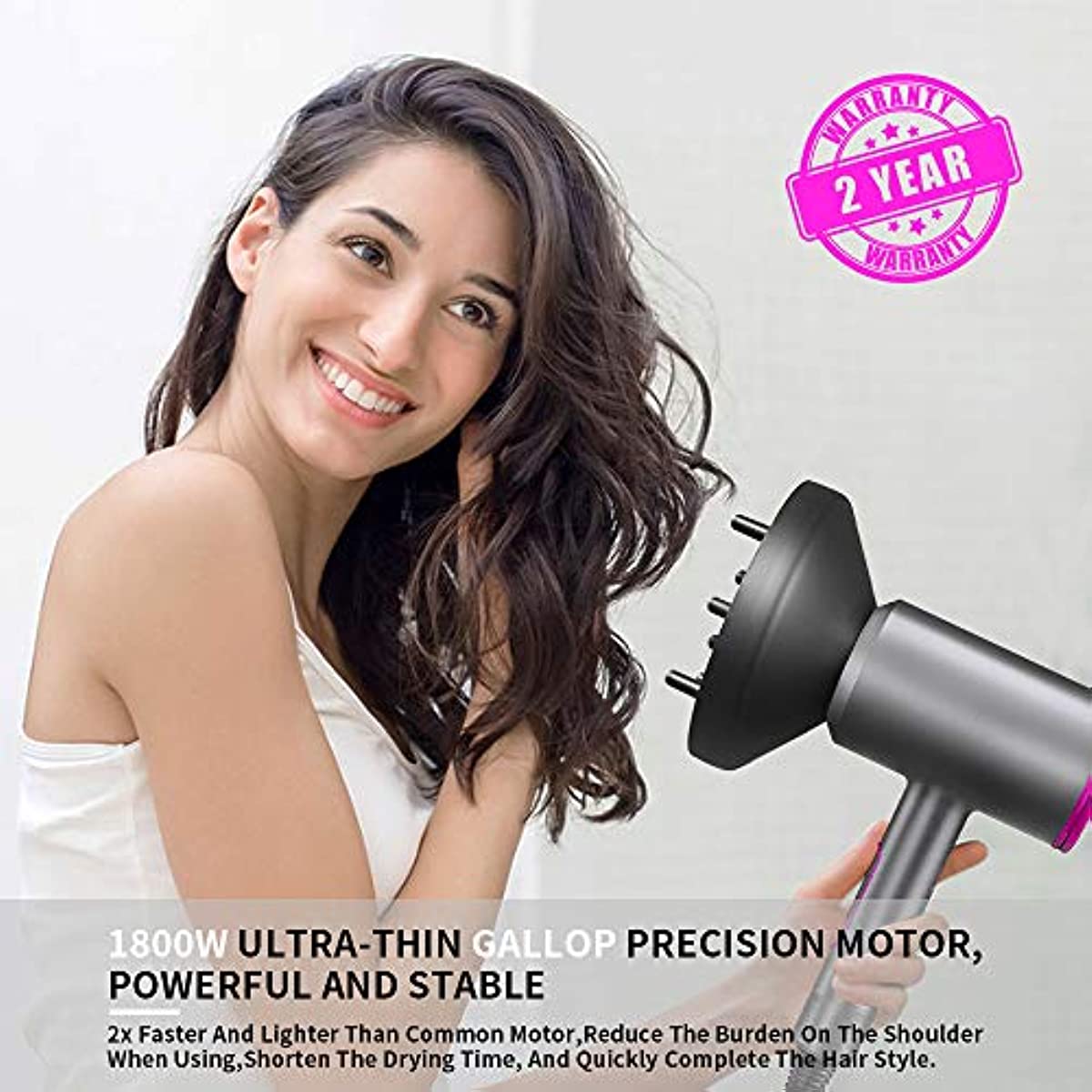 Professional Hair Dryer with Diffuser Ionic Conditioning 1800W