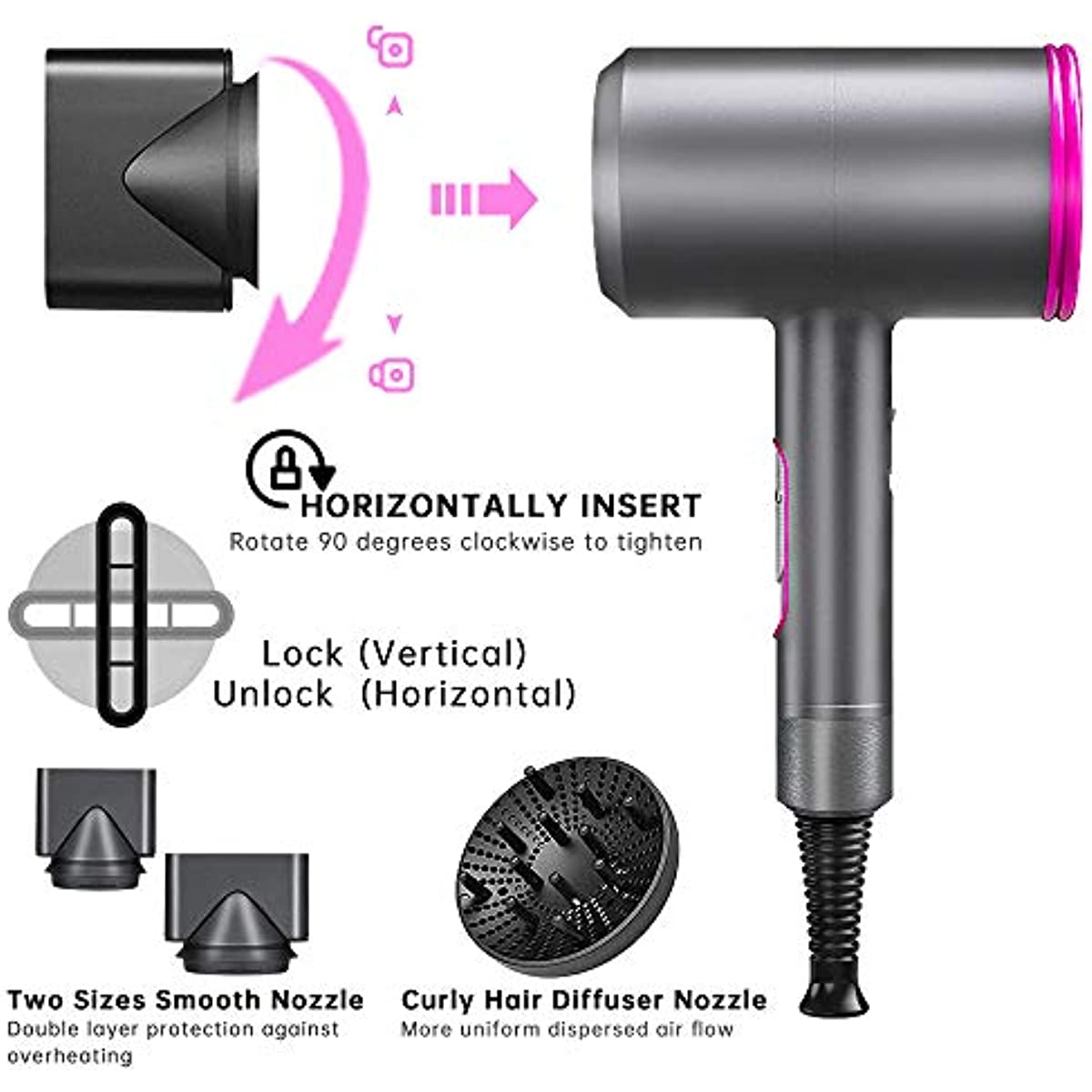 Professional Hair Dryer with Diffuser Ionic Conditioning 1800W