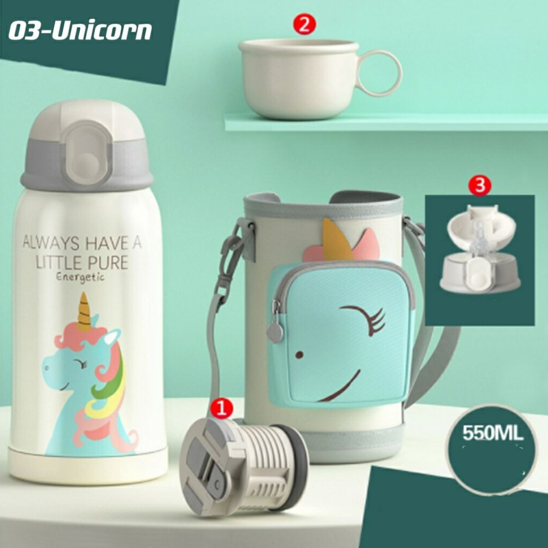 Kids Thermo Tumbler with Straw Lid And Cup Double Wall Stainless Steel With Cute Bag